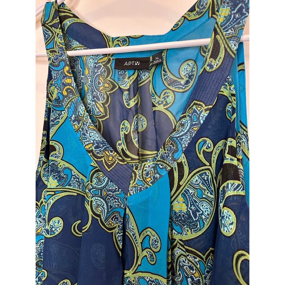 Apt. 9 Womens XL Blue Teal Paisley Chiffon Sleeveless V-Neck Blouse Top - Picture 4 of 5